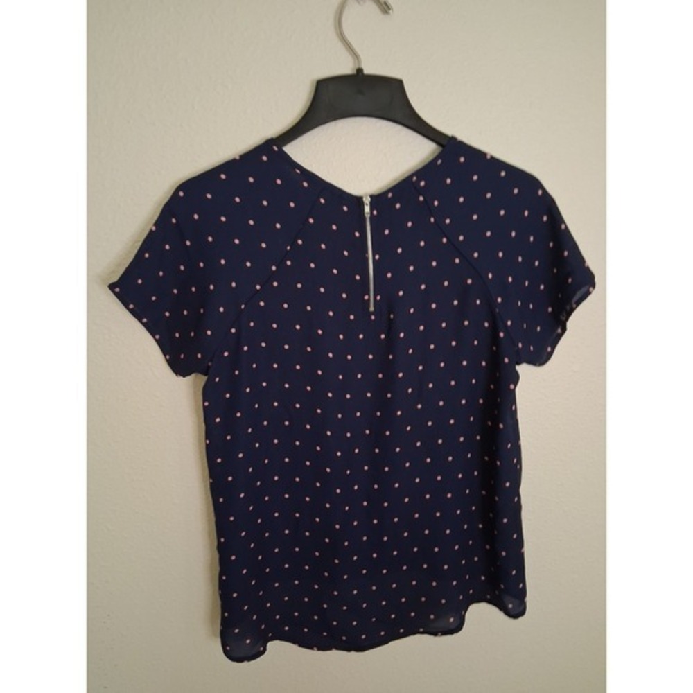 Papermoon Navy Pink Polka Dot High-Low Blouse Short Sleeve Zip Back CT1987-SS S - Picture 5 of 9